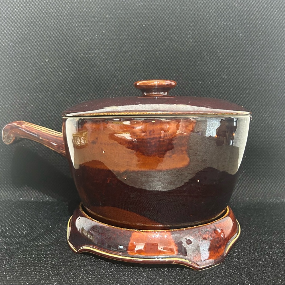 Vintage 3-PC Old Hickory Prudence Pottery 1.5 Qt Sauce Pan Pot W/ Lid and Trivet
